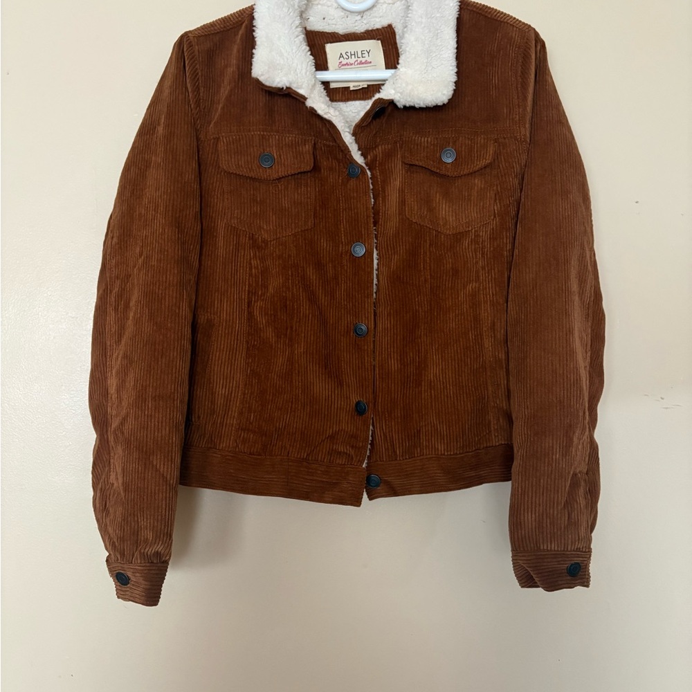 Ashley By 26 International Tan Corduroy Jacket with Cream Sherpa Collar